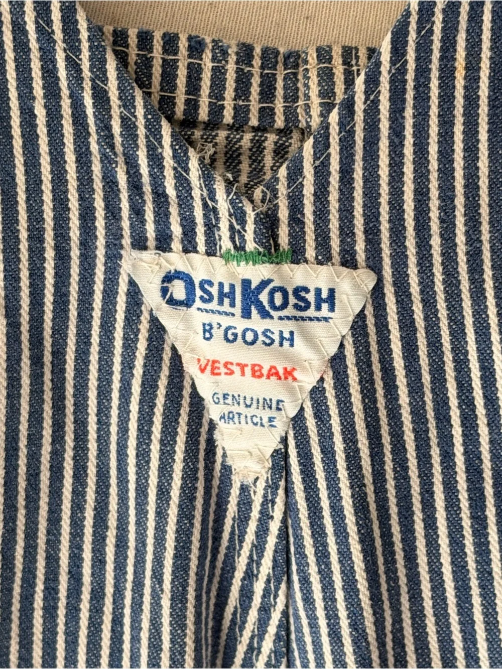 Vintage OshKosh B’Gosh Hickory Stripe Vestbak Shortalls 12-18 months
